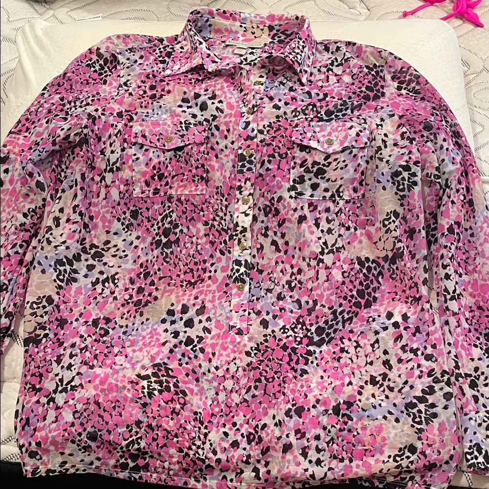Pink Cream Black Lilac Multi Print Blouse